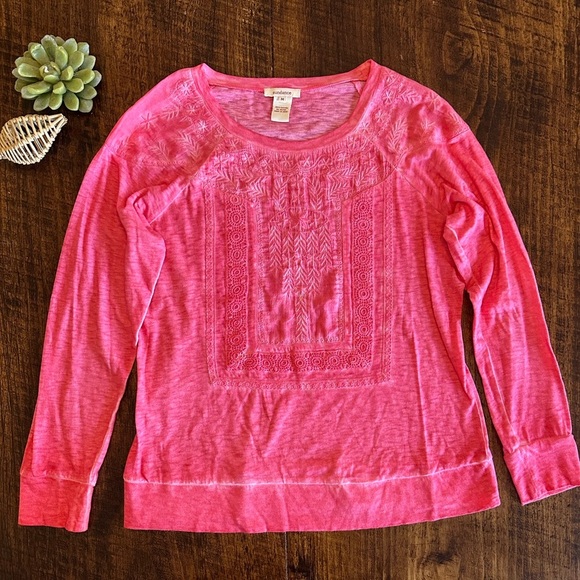 Sundance | Pink Embroidered Crewneck Long Sleeve Shirt, Size Medium - Picture 1 of 6